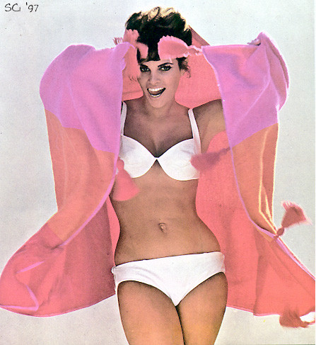 La légende hollywoodienne Raquel Welch en robe transparente et seins nus.
 #75349701