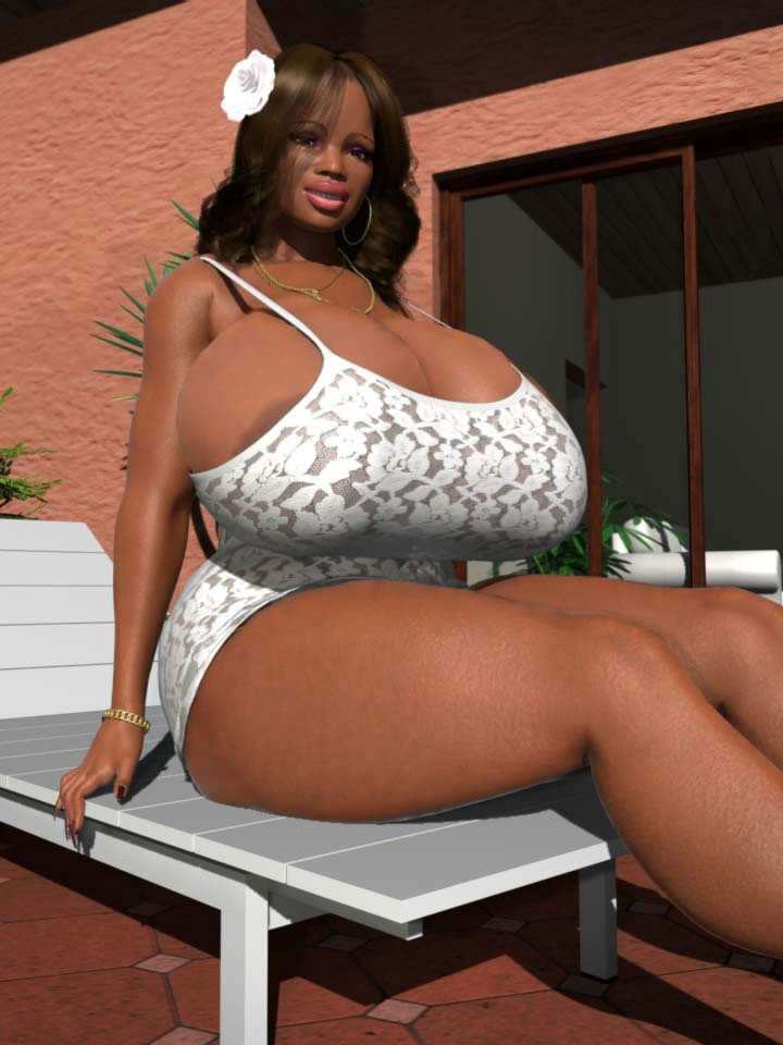 Busty ebony 3D BBW hottie showing her huge boobs outdoors #67047160