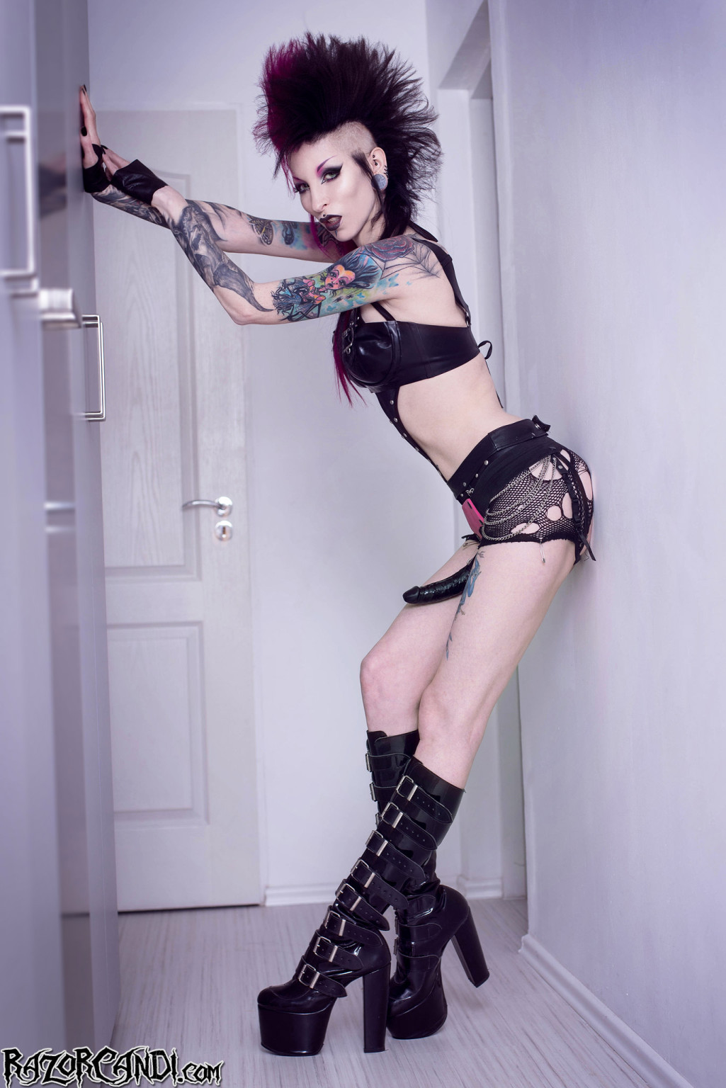 Jewelled buttplug for strapon wielding tattooed Goth girl #68693534