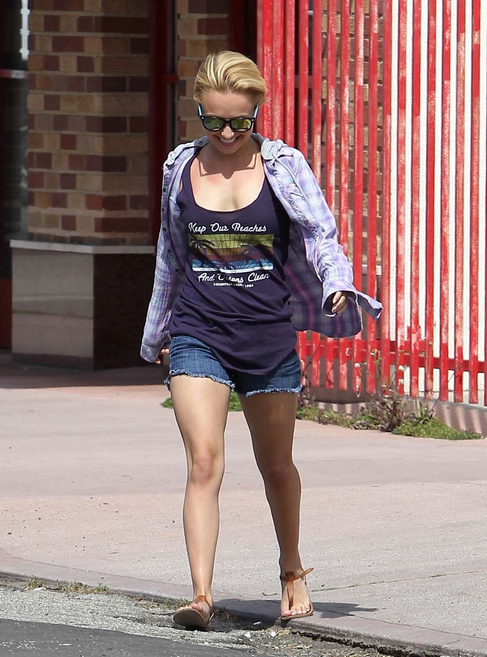 Hayden Panettiere exposing sexy body and hot ass in jeans shorts on street #75309238