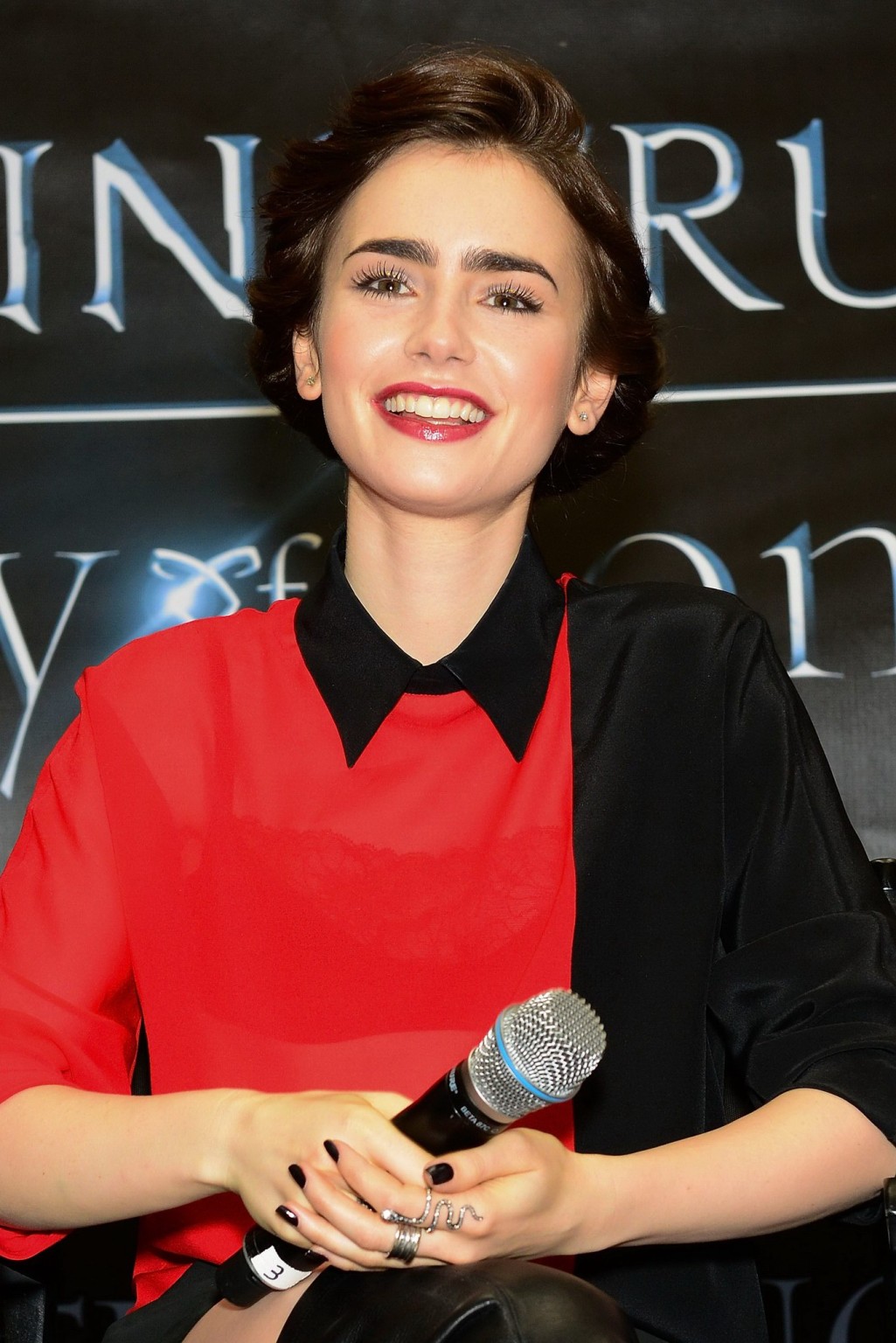 Lily Collins leggy and see-through to bra at The Mortal Instruments signing in P #75222801