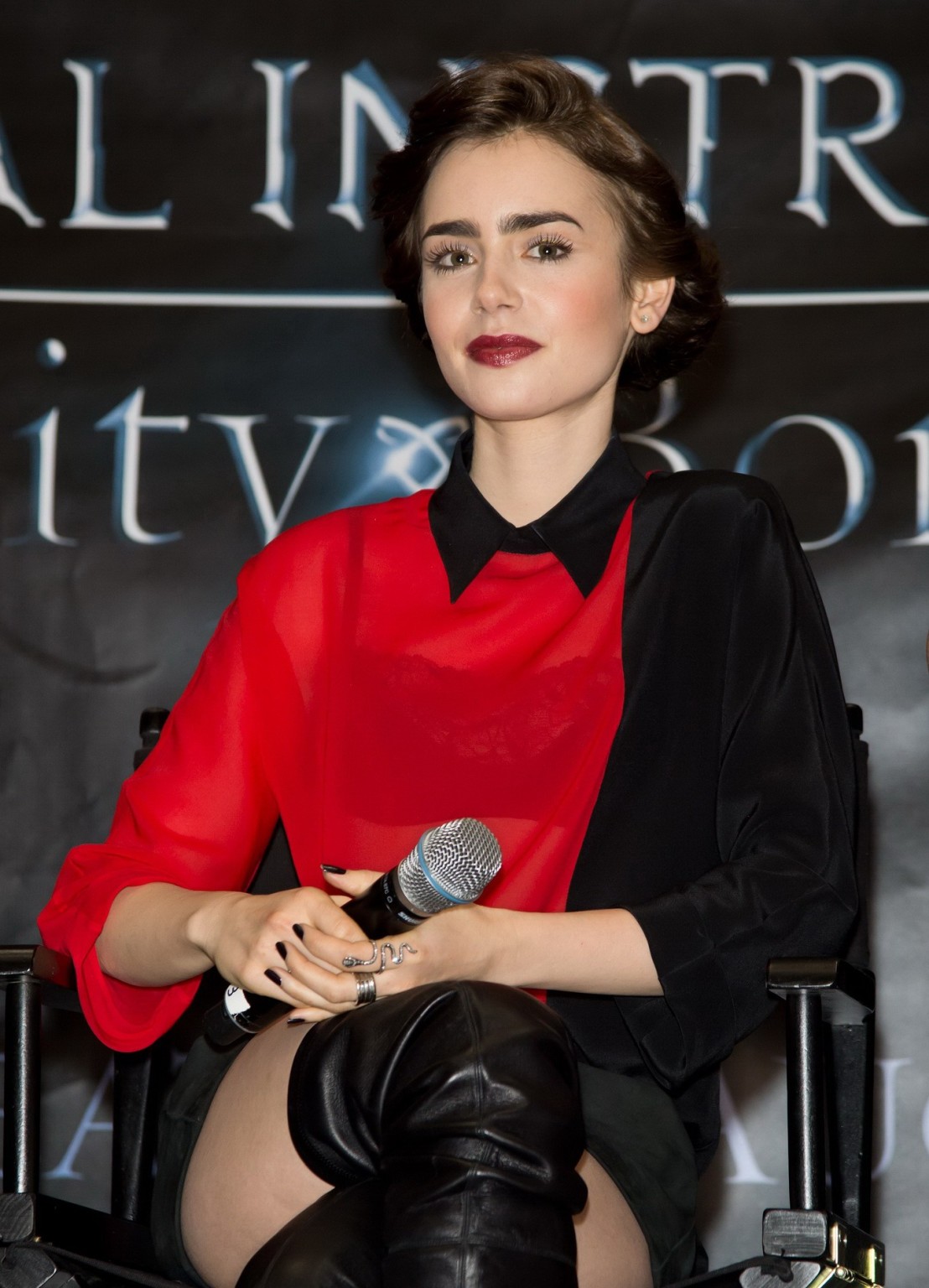 Lily Collins leggy and see-through to bra at The Mortal Instruments signing in P #75222807