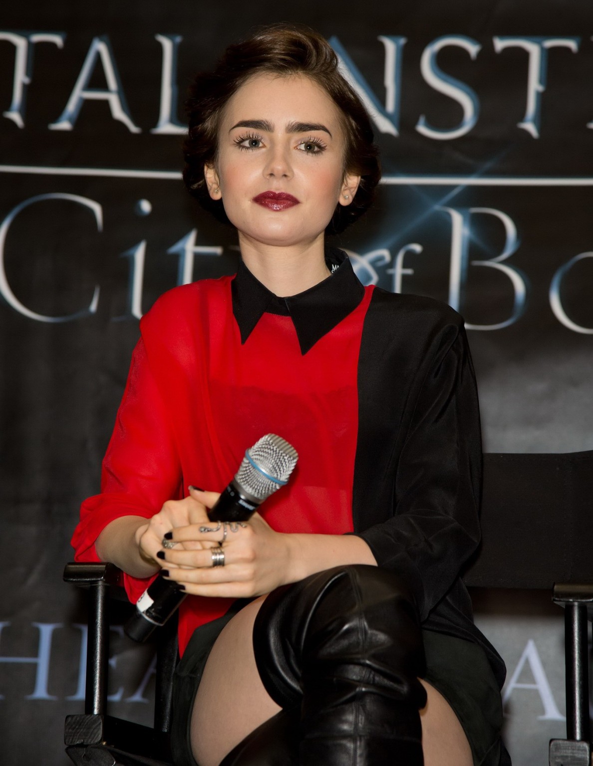 Lily Collins leggy and see-through to bra at The Mortal Instruments signing in P #75222812
