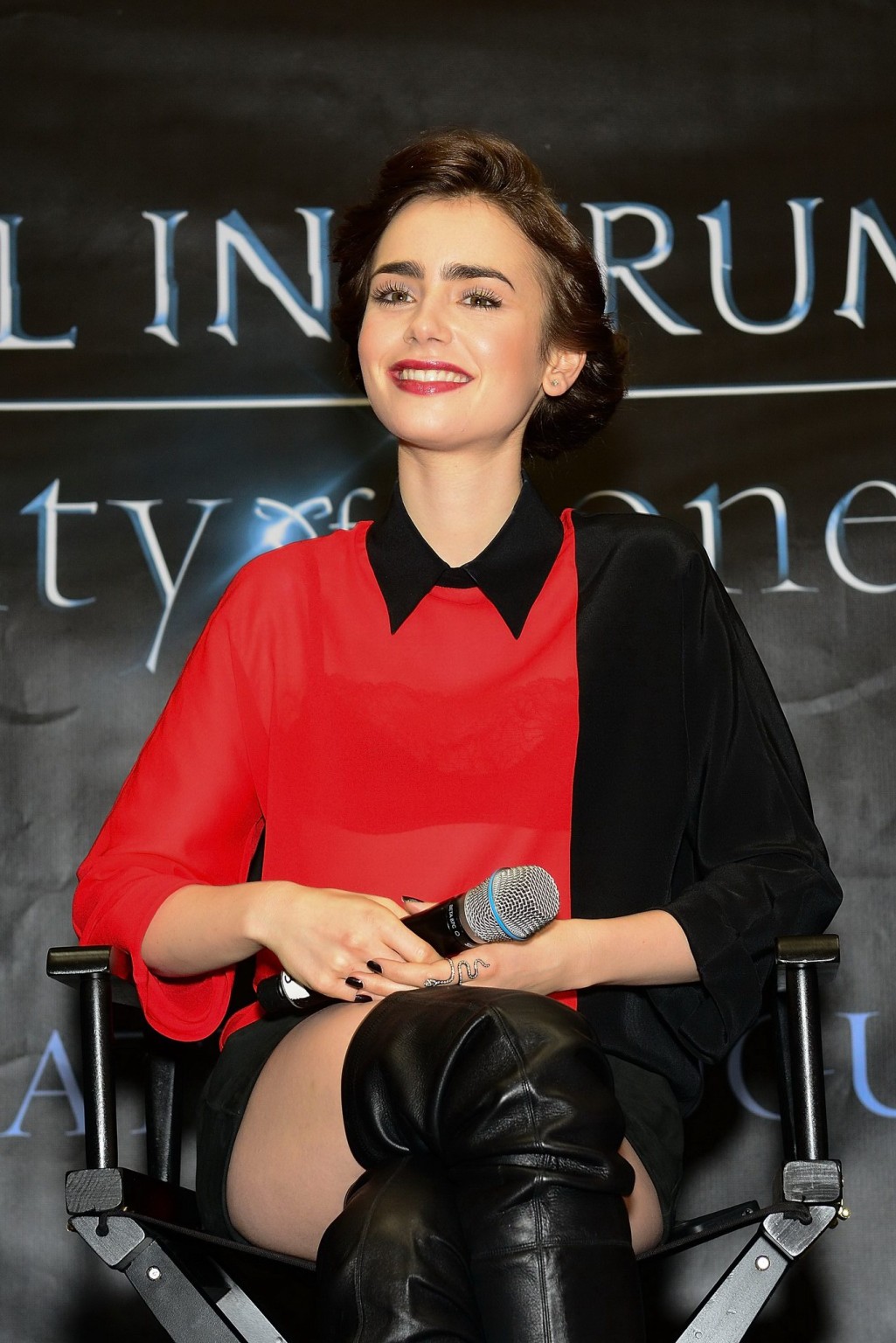 Lily Collins leggy and see-through to bra at The Mortal Instruments signing in P #75222817