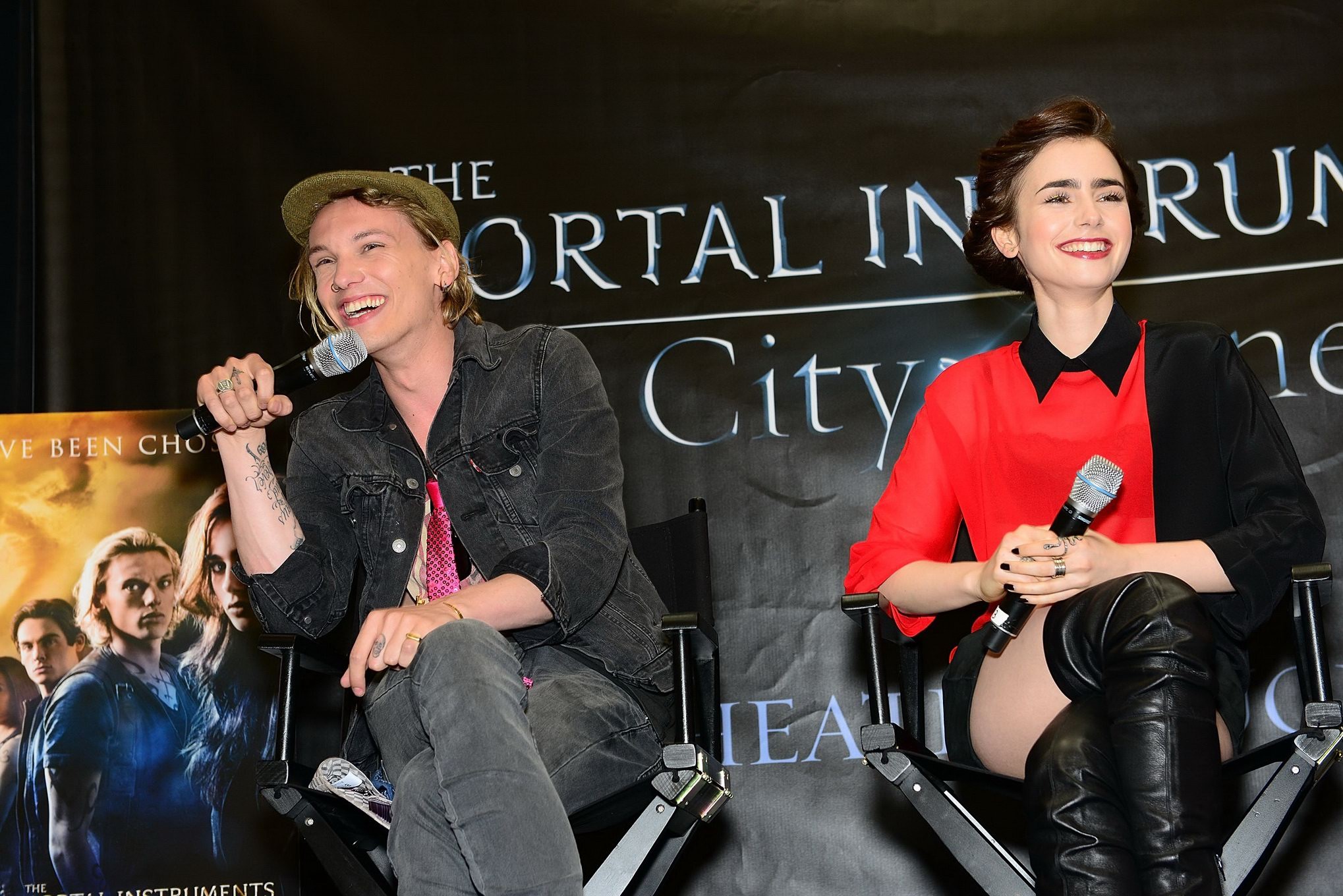 Lily Collins leggy and see-through to bra at The Mortal Instruments signing in P #75222864