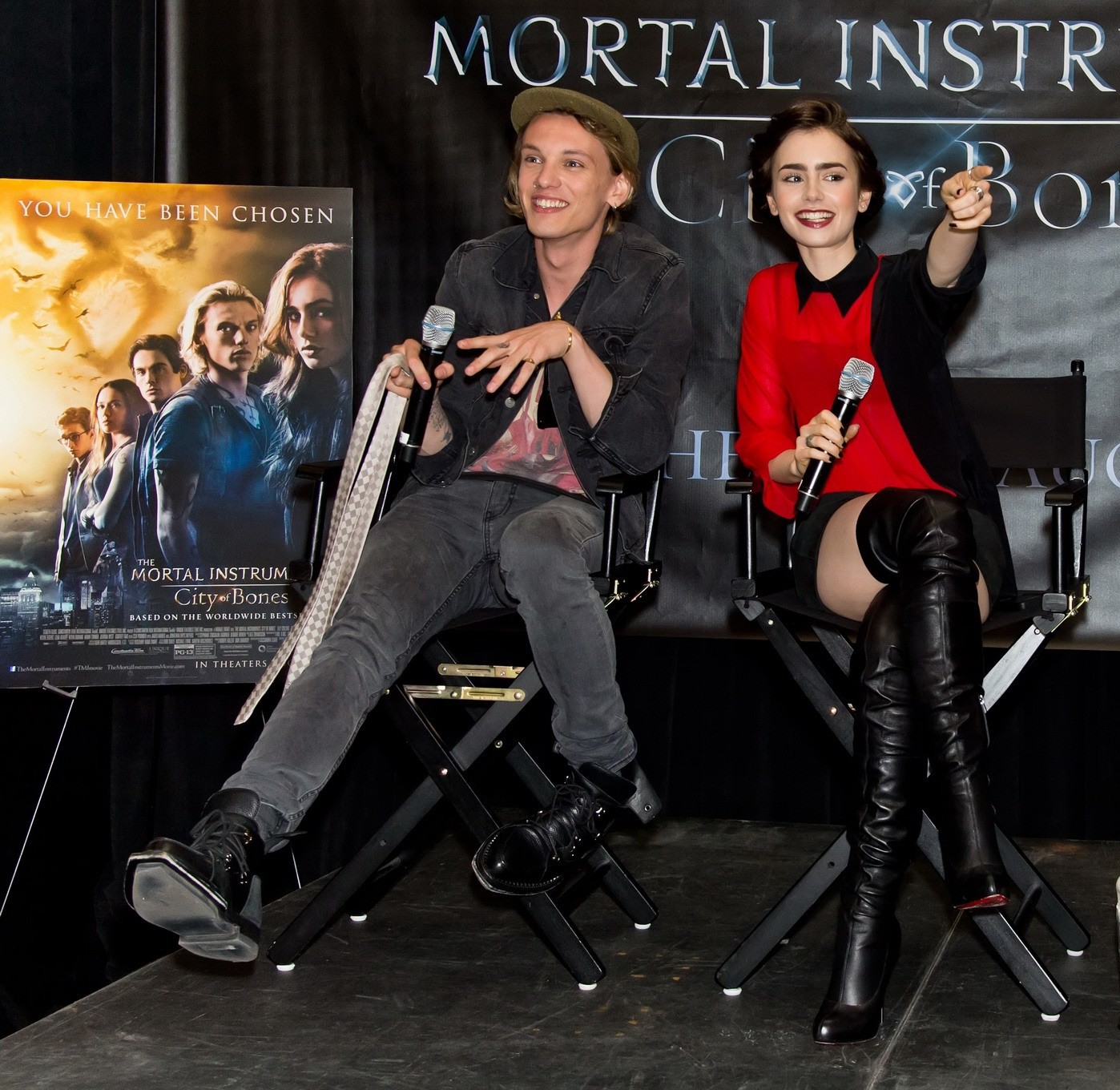 Lily Collins leggy and see-through to bra at The Mortal Instruments signing in P #75222879