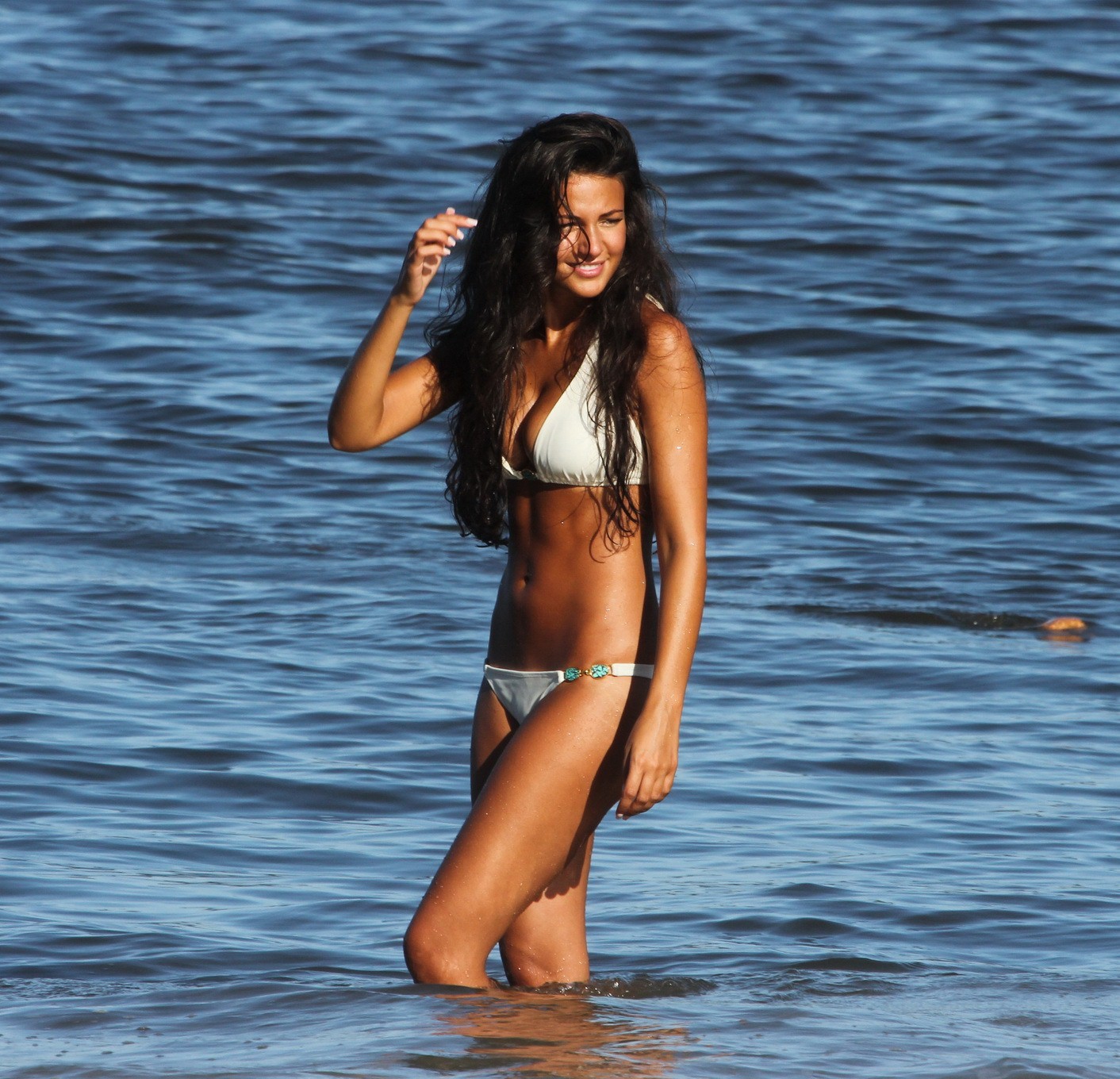 Michelle Keegan busting out in white bikini on the beach in St.Vincent #75243509