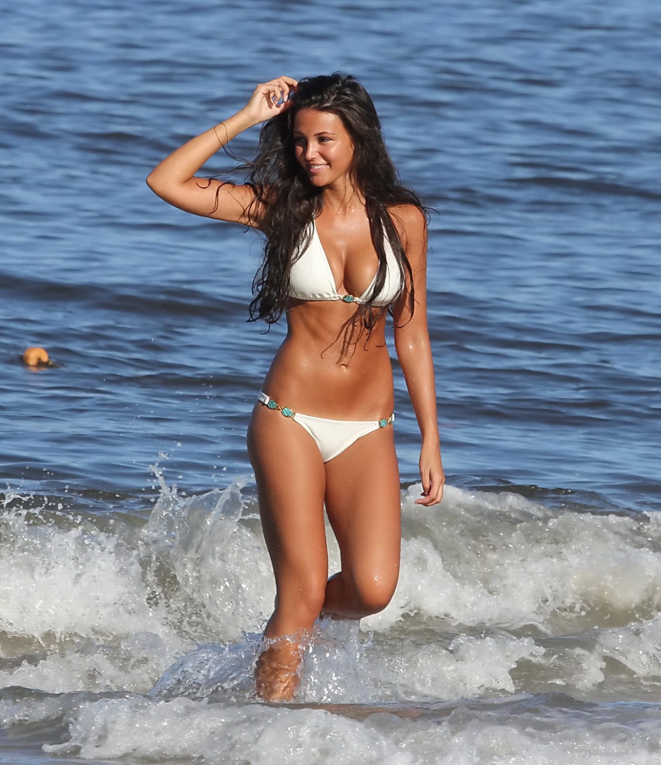 Michelle Keegan busting out in white bikini on the beach in St.Vincent #75243532