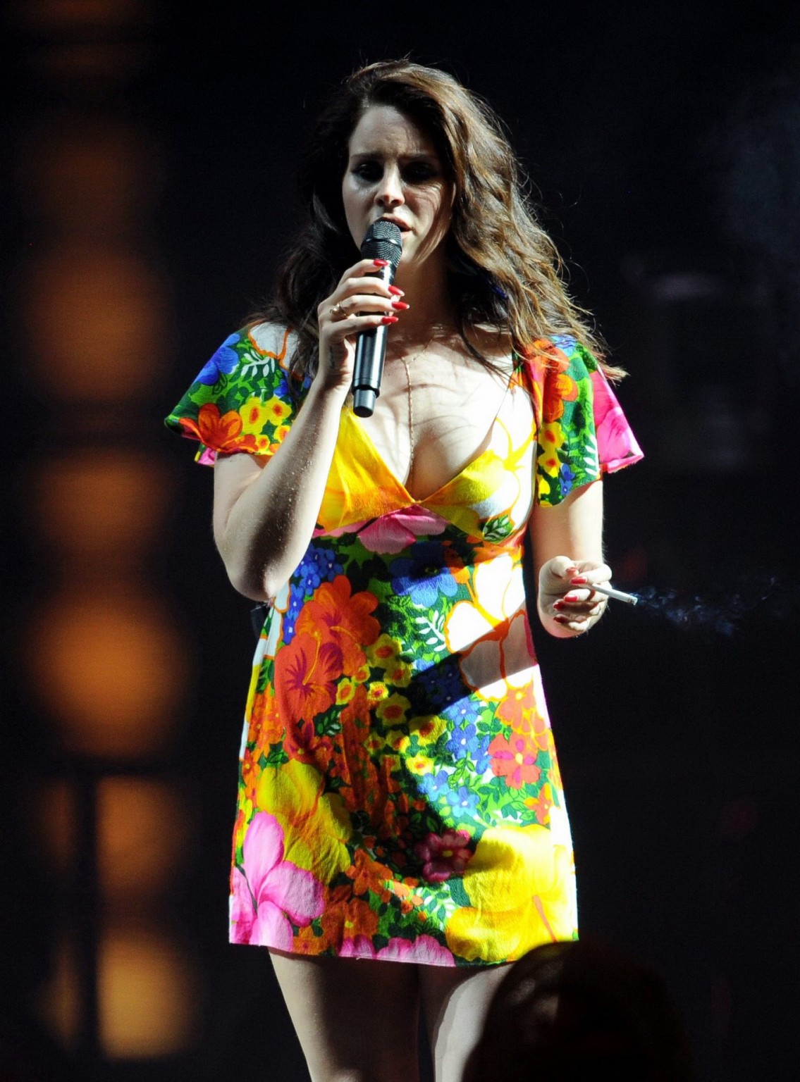 Lana Del Rey bra peek  upskirt while performing in summer mini dress at the 2014 #75196969