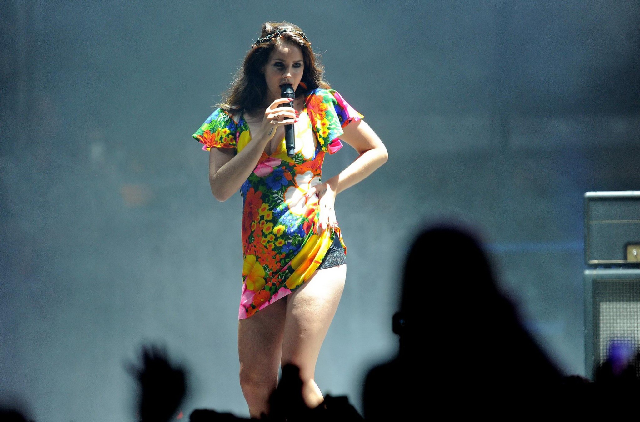 Lana Del Rey bra peek  upskirt while performing in summer mini dress at the 2014 #75196991