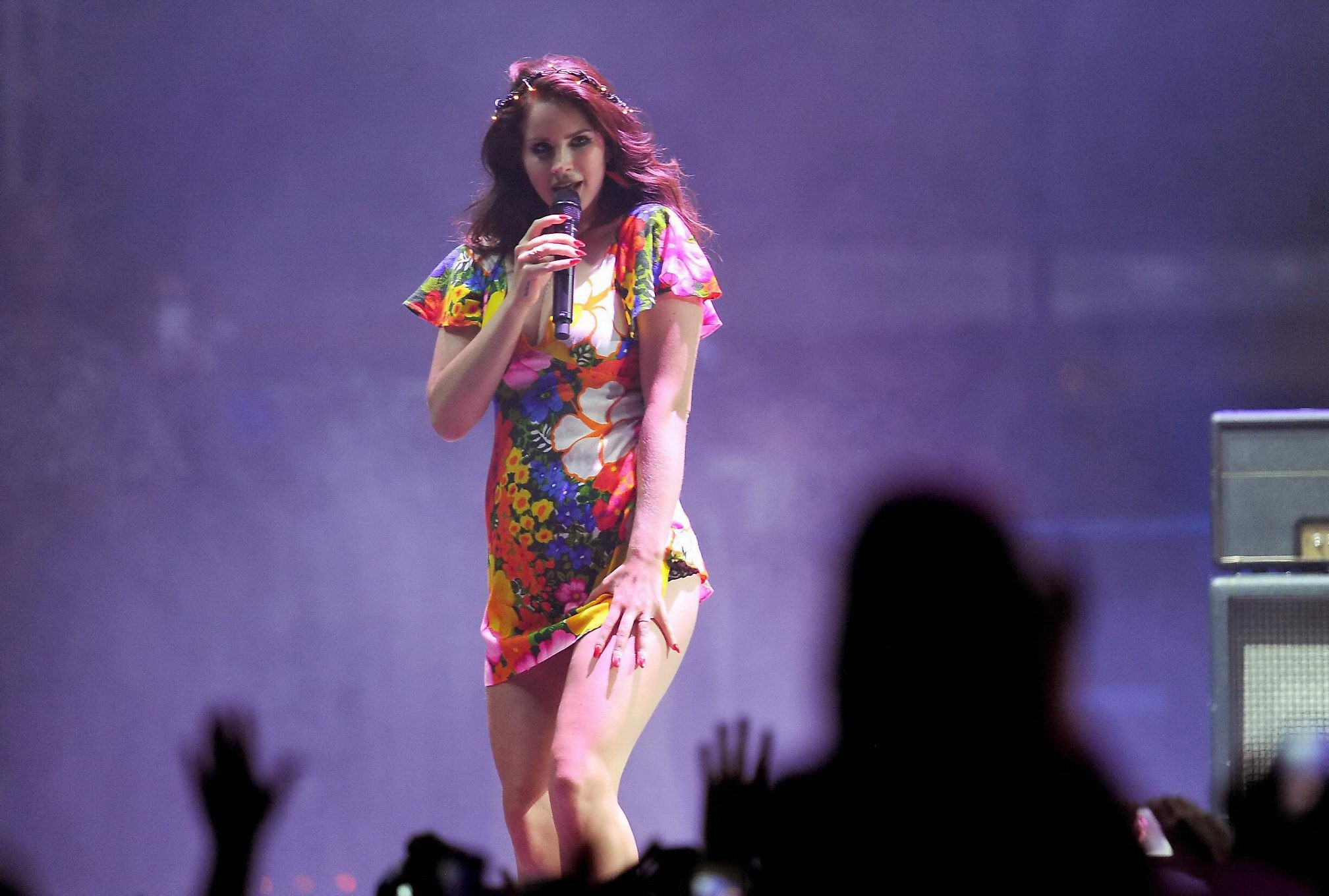 Lana Del Rey bra peek  upskirt while performing in summer mini dress at the 2014 #75196997