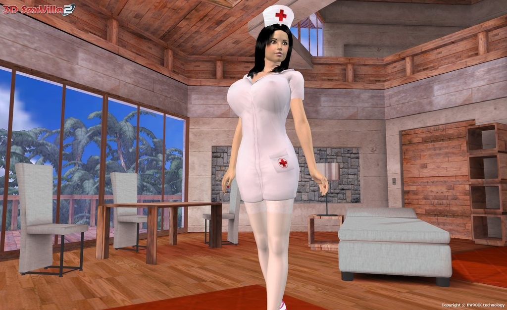 Busty cyber nurse fingering her pussy and her ass #69349227