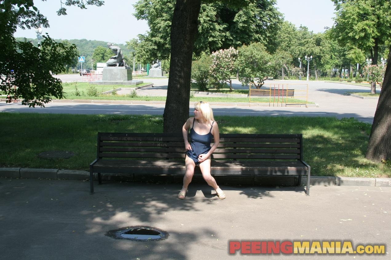 An impressive pee spot on the white panties done by a park blonde girl #71491829