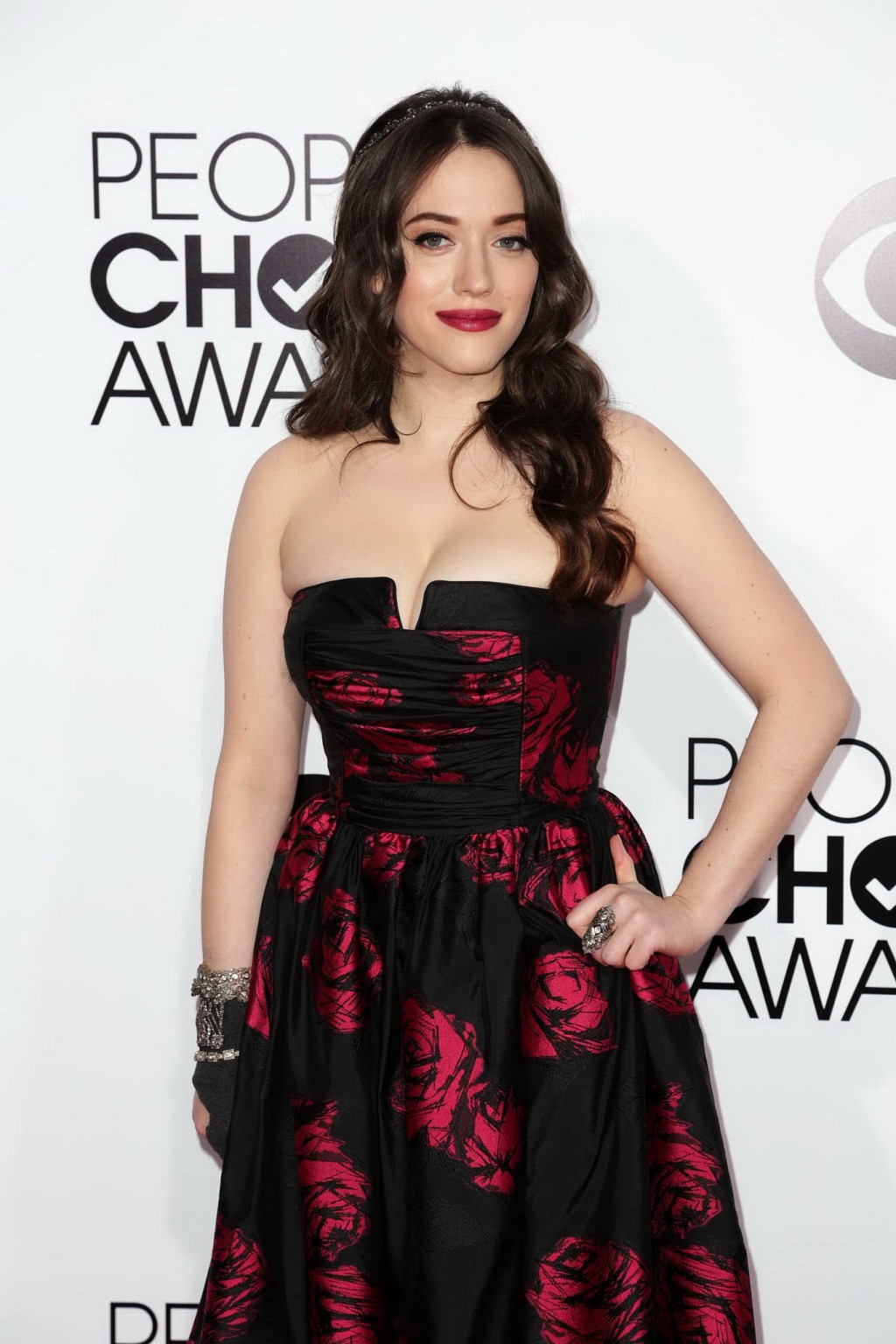 Kat Dennings braless wearing hot floral tube dress at 2014 People's Choice Award #75207702