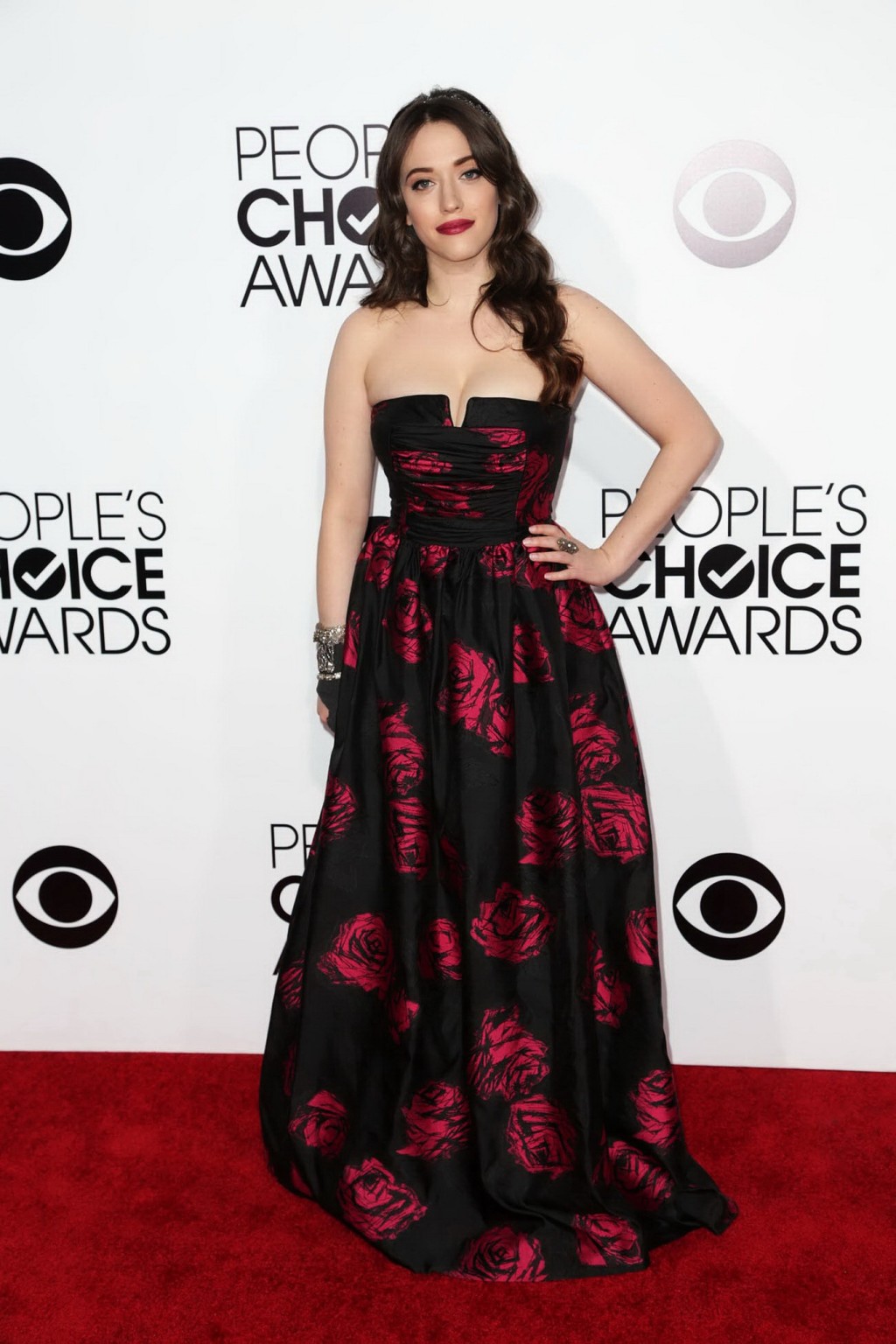 Kat Dennings braless wearing hot floral tube dress at 2014 People's Choice Award #75207724
