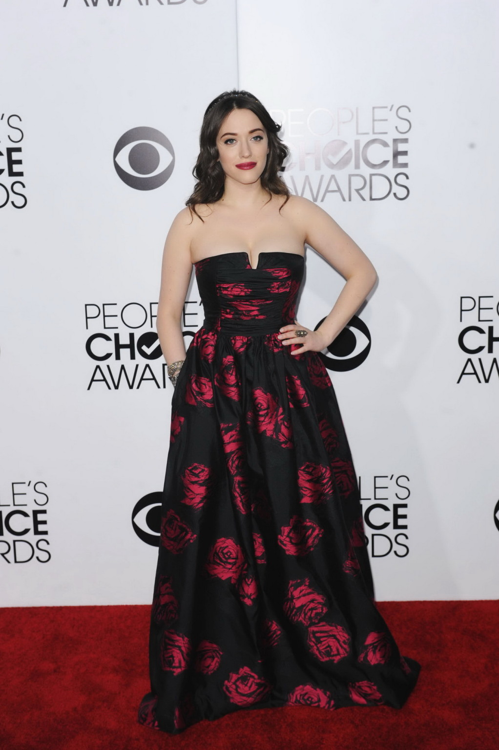 Kat Dennings braless wearing hot floral tube dress at 2014 People's Choice Award #75207752