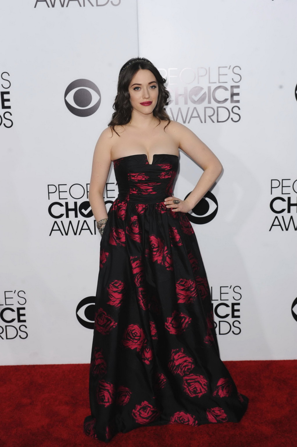 Kat Dennings braless wearing hot floral tube dress at 2014 People's Choice Award #75207760