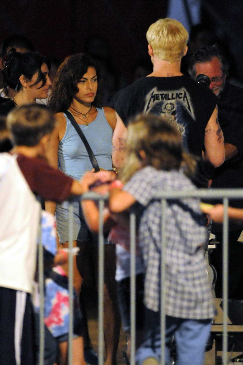 Eva Mendes braless showing pokies in blue tank top on 'The Place Beyond the Pine #75291002