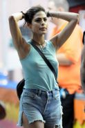 Eva Mendes Braless Showing Pokies In Blue Tank Top On 'The Place Beyond The Pine