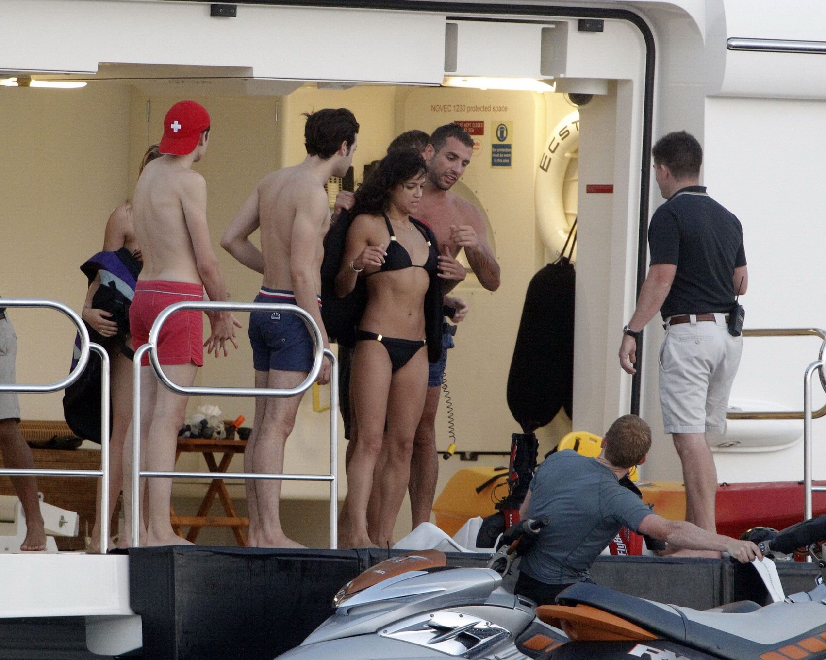 Michelle Rodriguez wearing a sexy black bikini on a yacht in Formentera #75188611