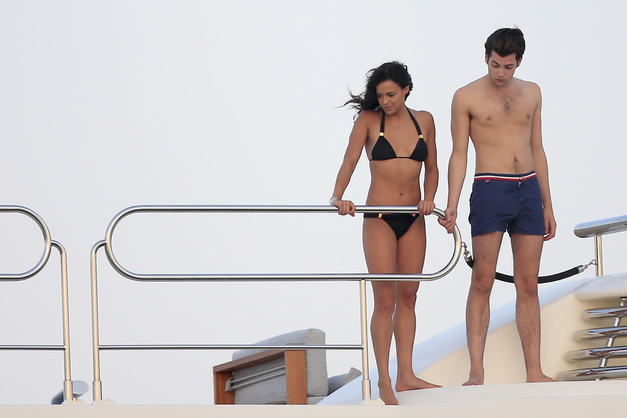 Michelle Rodriguez wearing a sexy black bikini on a yacht in Formentera #75188653