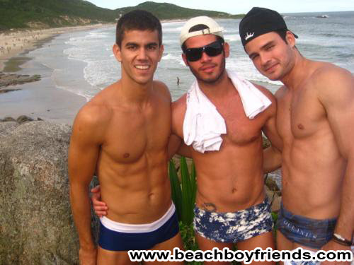 Good looking dudes are topless at the beach showing some abs #76945622