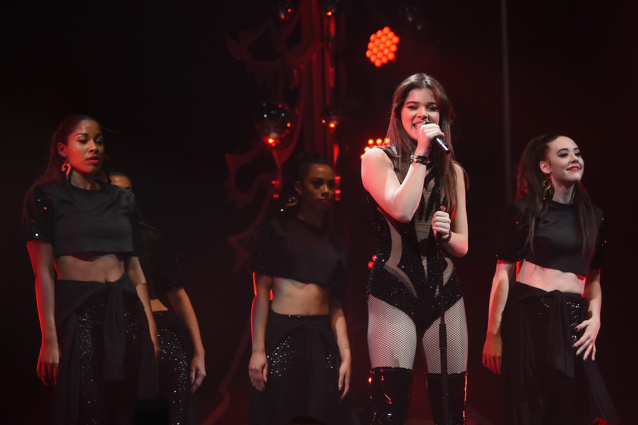 Hailee Steinfeld performs in tiny bodysuit fishnets and boots #75149111