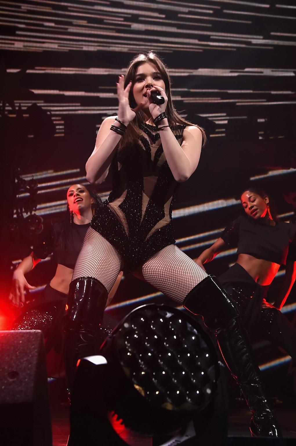 Hailee Steinfeld performs in tiny bodysuit fishnets and boots #75149141
