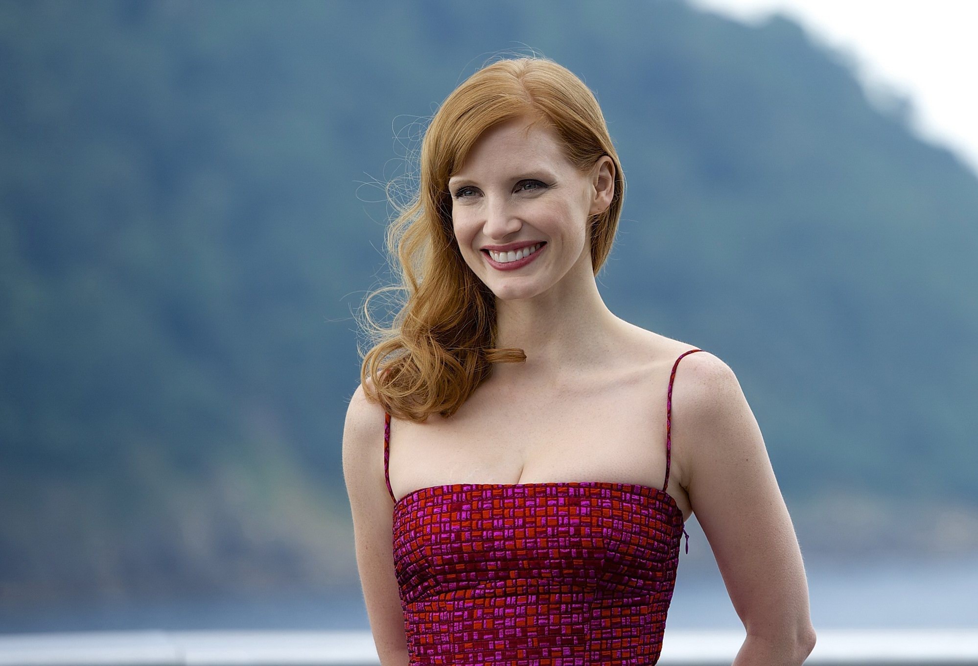 Jessica Chastain showing cleavage at The Dissapearance of Eleanor Rigby photocal #75184928