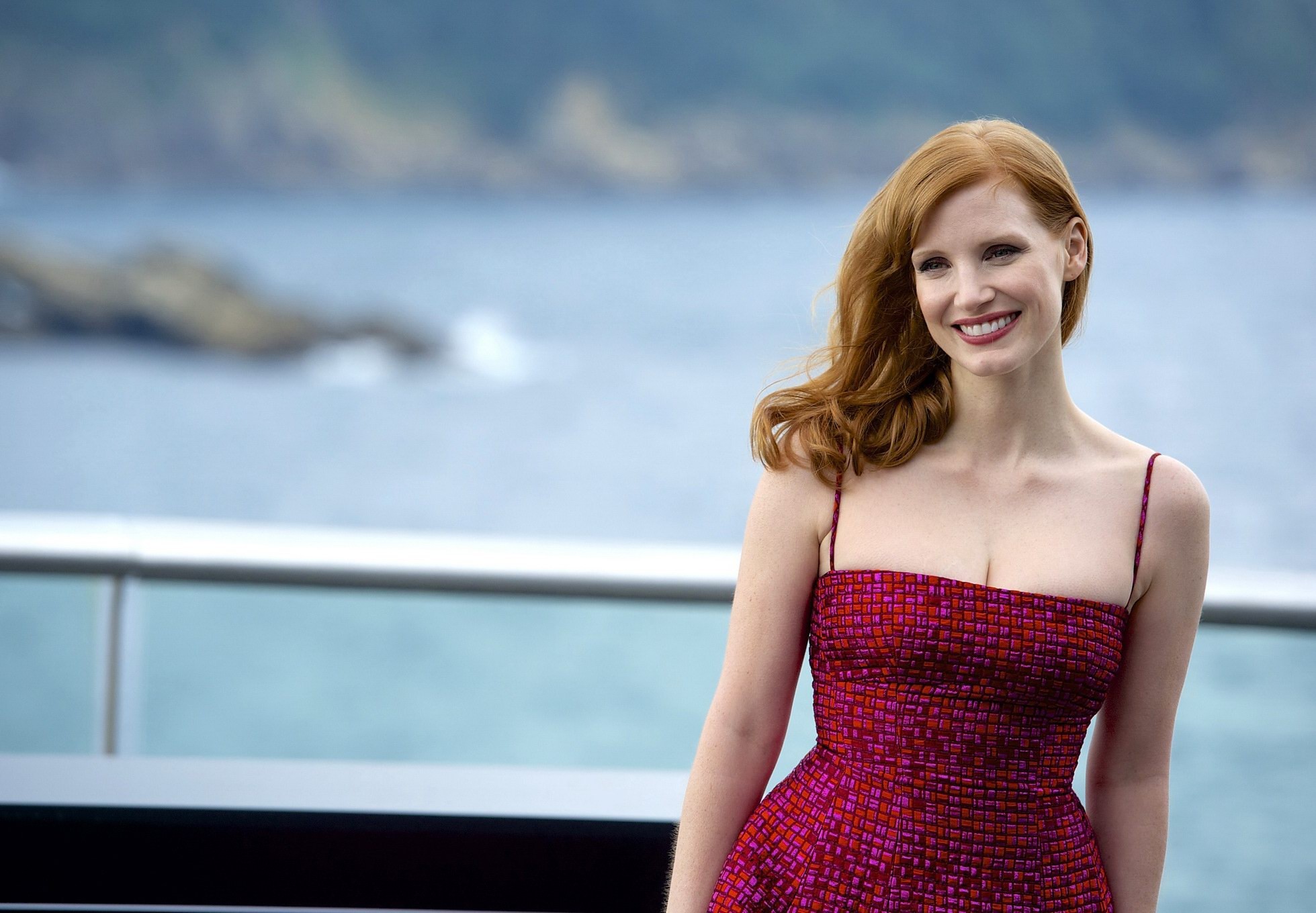 Jessica Chastain showing cleavage at The Dissapearance of Eleanor Rigby photocal #75184937