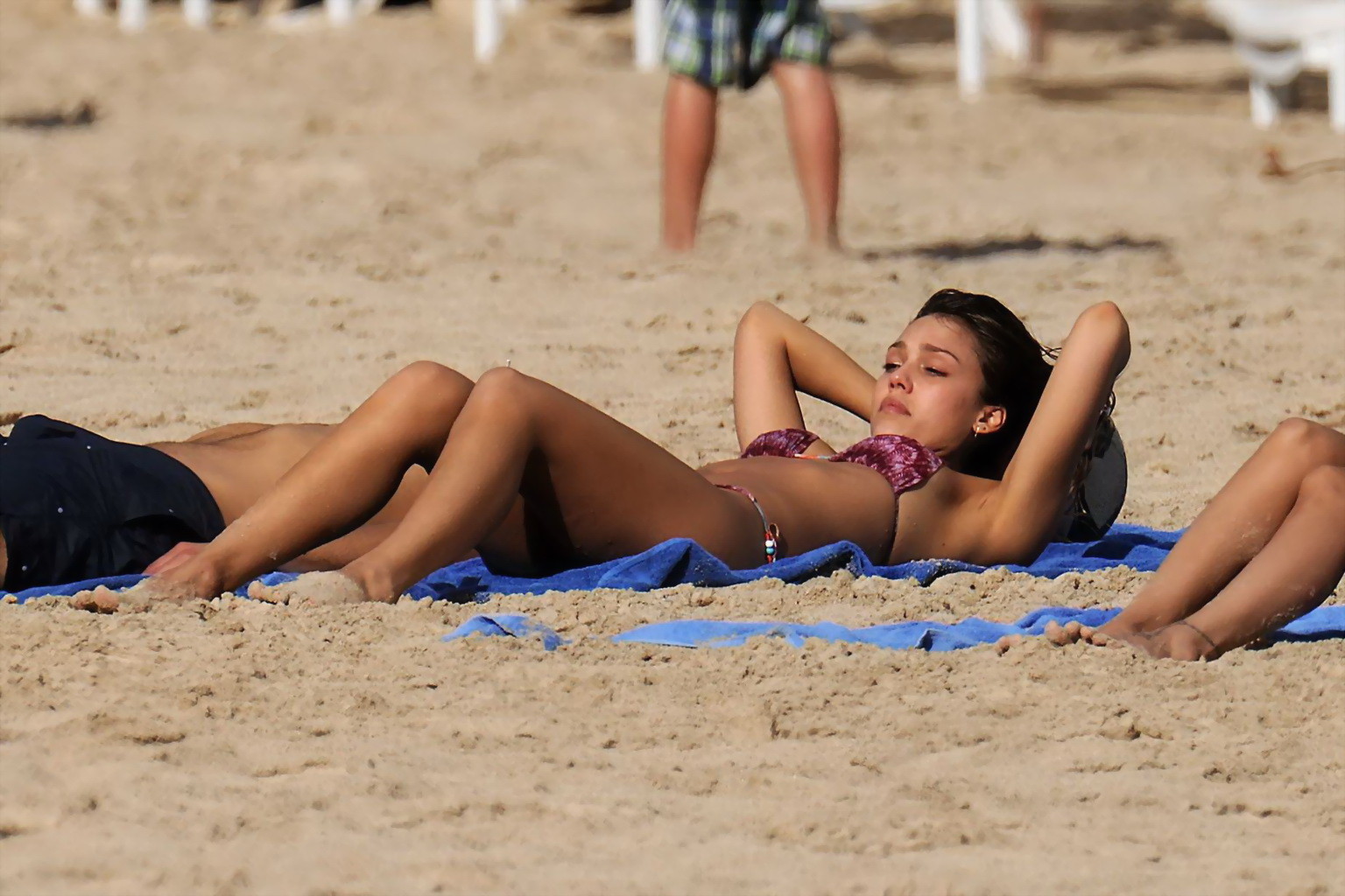 Jessica Alba wearing tiny purple bikini at the beach in St.Barts #75236145