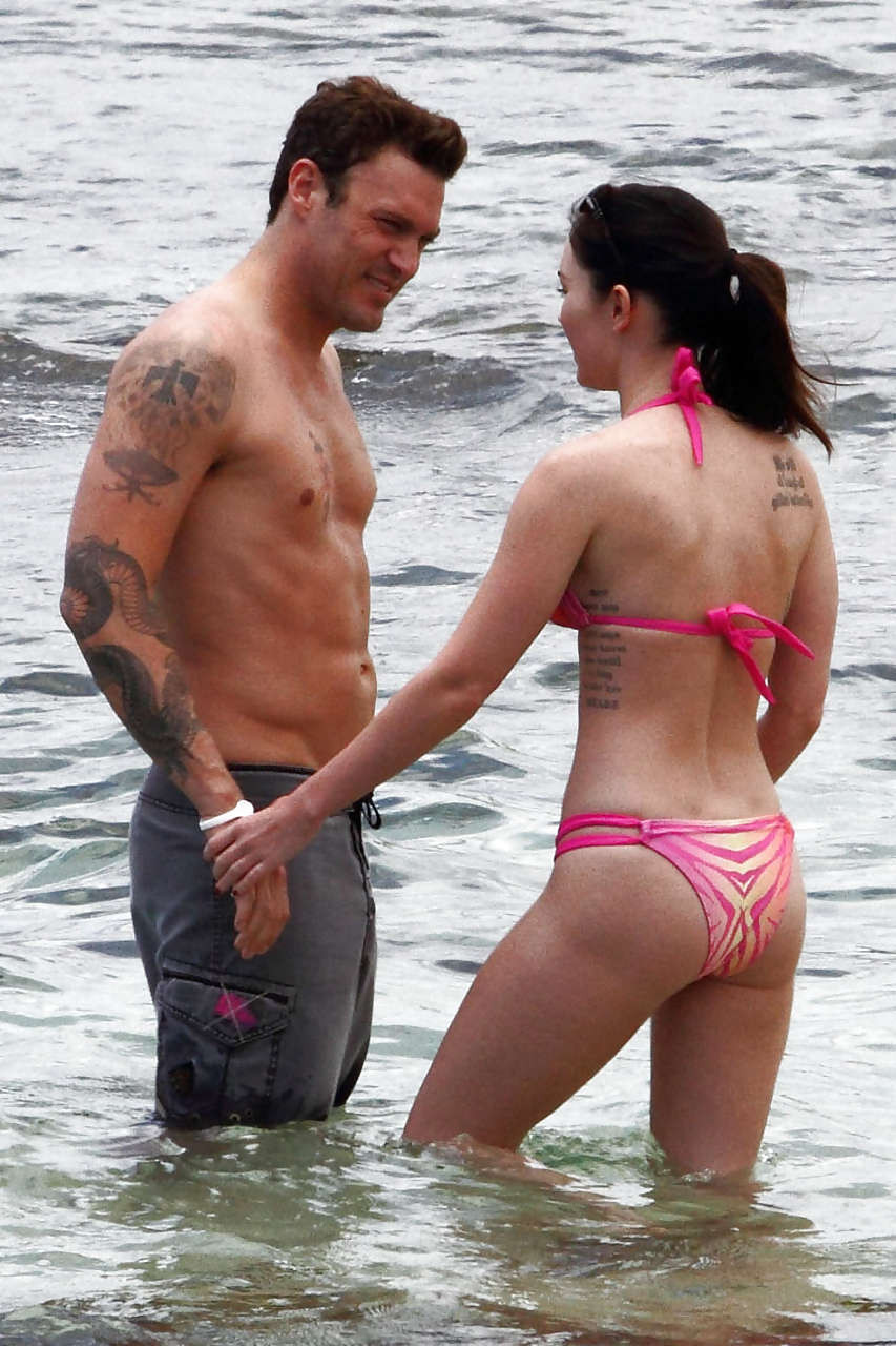 Megan Fox showing her great body and looking very sexy in red bikini on beach pa #75299534