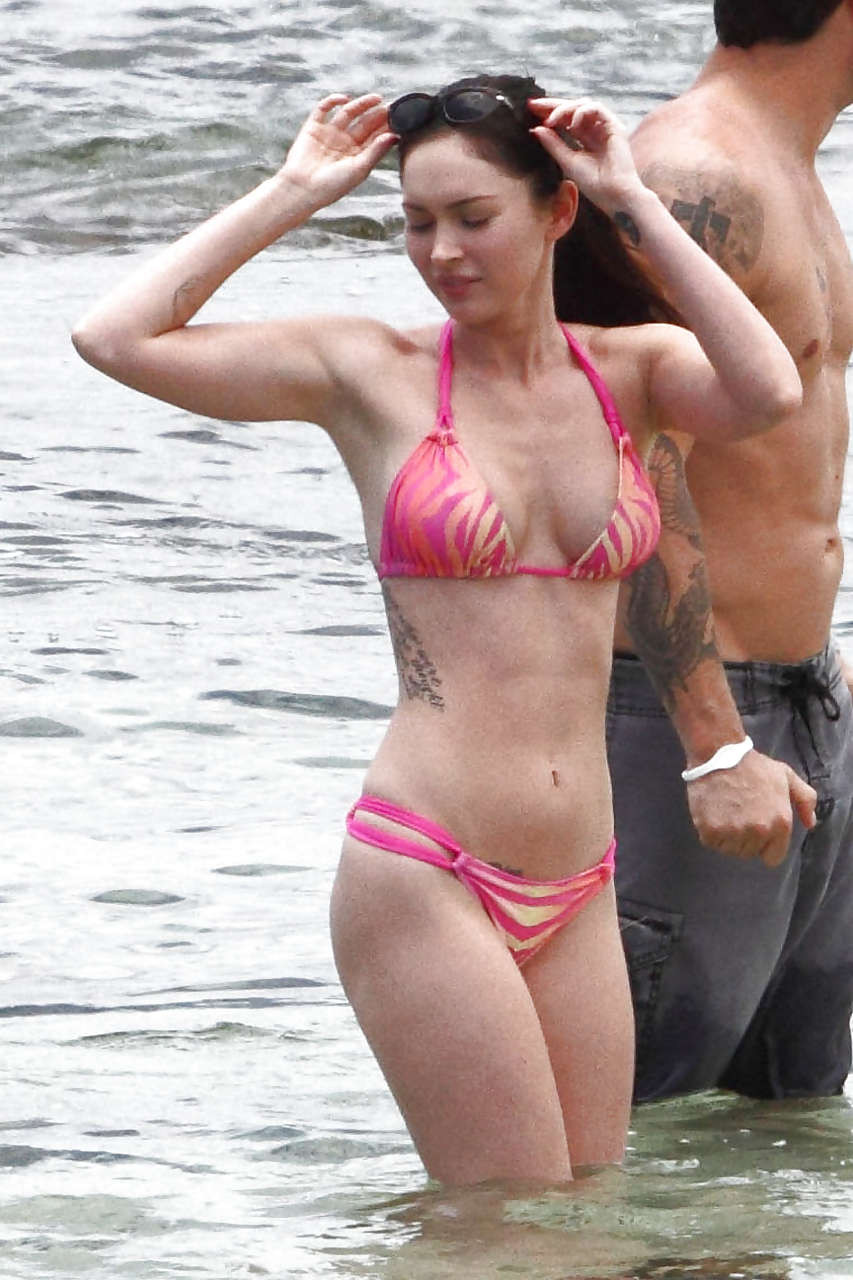 Megan Fox showing her great body and looking very sexy in red bikini on beach pa #75299555