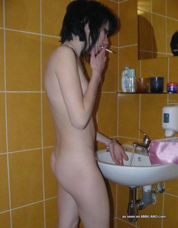 Naughty goth chick posing naked in the bath #75700839