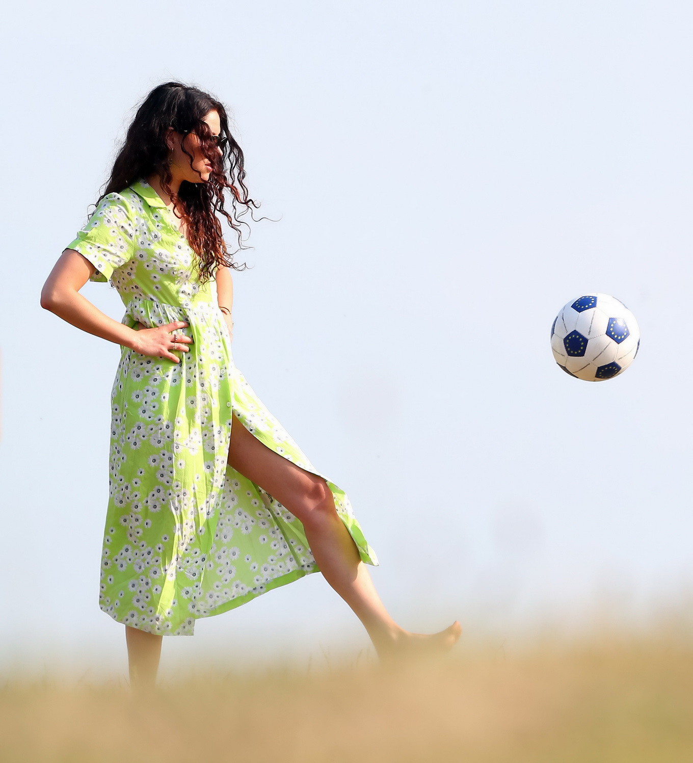 Eliza Doolittle upskirt wearing wide open green floral dress at the park in Lond #75225543