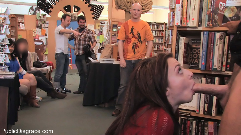 Redheaded bookworm gets humilated and fucked in a bookstore #72128546