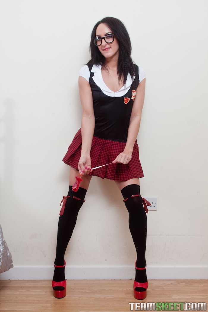 Tiny titty brunette cute tkes off her schoolgirl outfit and mast #71307777