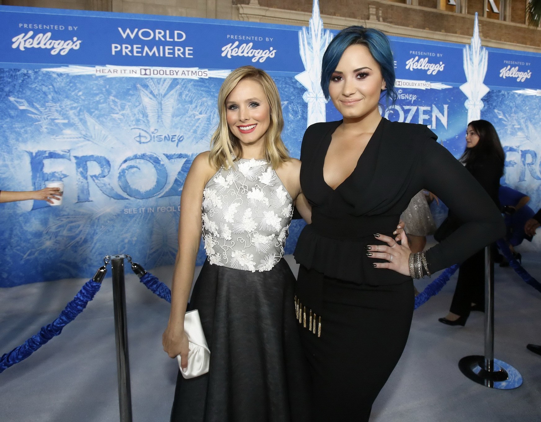 Demi Lovato braless showing big cleavage in a tight black outfit at the Frozen p #75212298