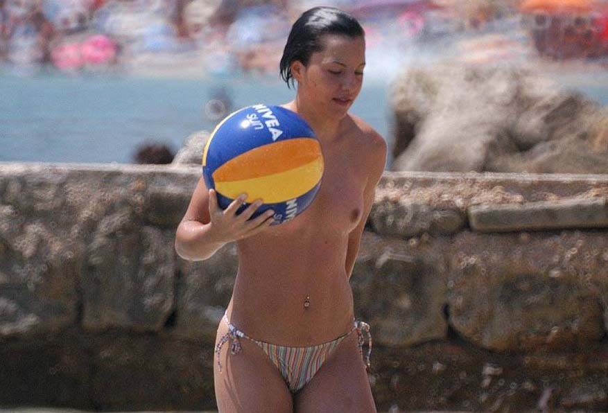 Steaming warm nudists naked at a community beach front #72251283