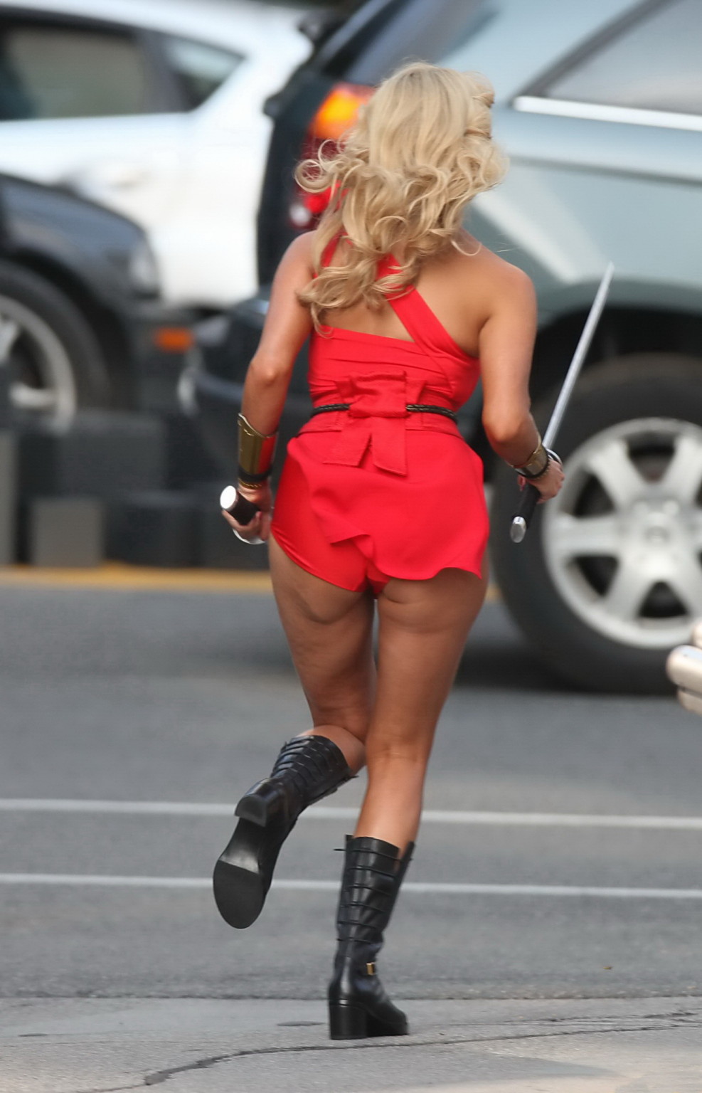 Ashley Benson showing ass and sweaty crotch in tiny red costume at the Pixels se #75188904