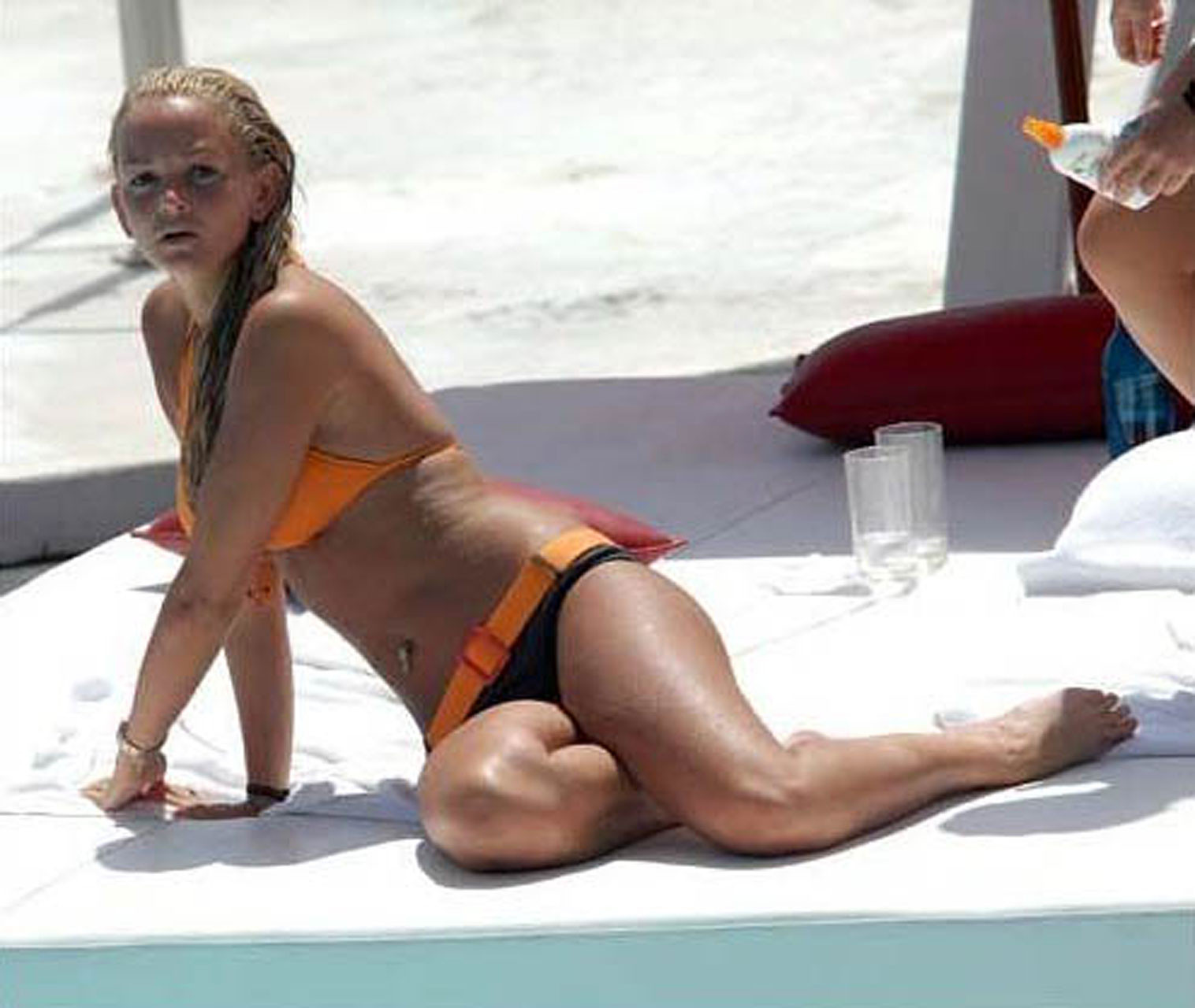 Jennifer Ellison exposing sexy body and huge boobs in bikini on pool #75322218