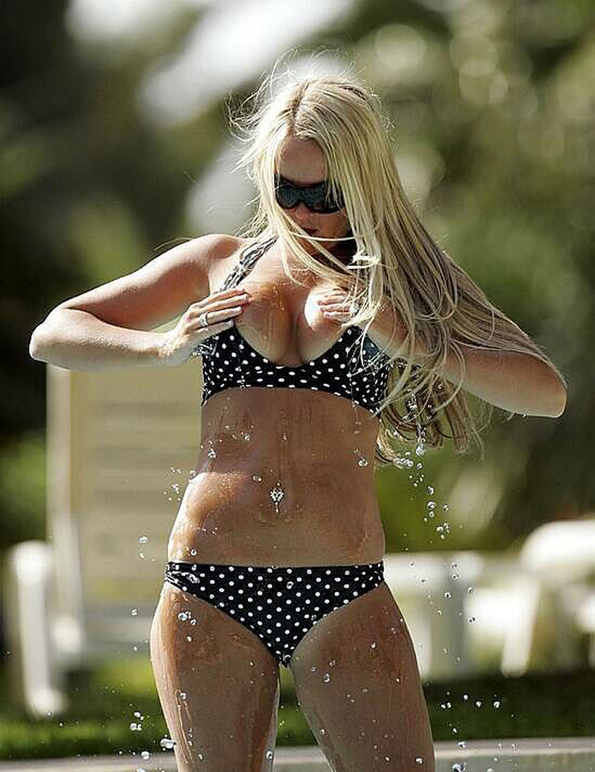 Jennifer Ellison exposing sexy body and huge boobs in bikini on pool #75322262