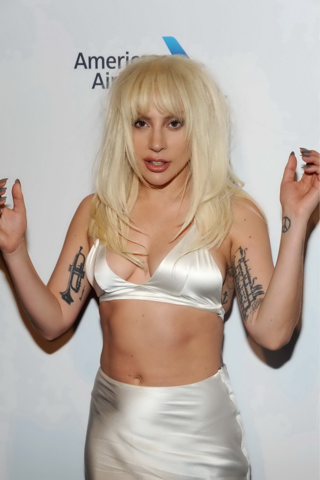 Lady Gaga busty in tiny white bra and skirt in public #75148682