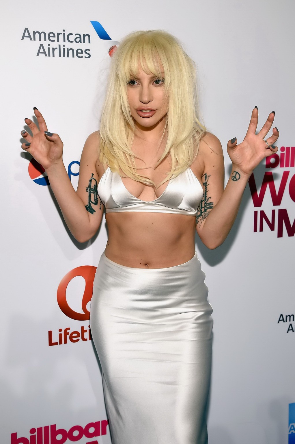 Lady Gaga busty in tiny white bra and skirt in public #75148689