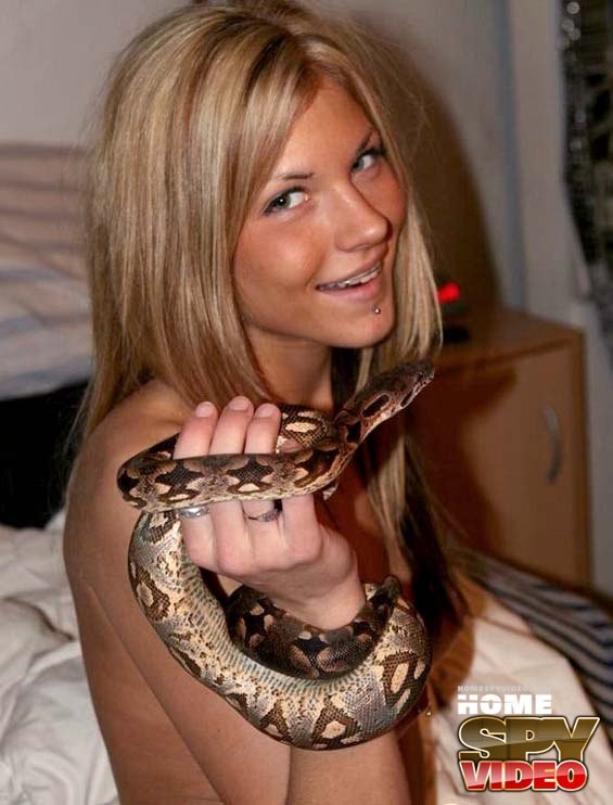 Luxurious blonde gets shot on home cam with her snake #67849519