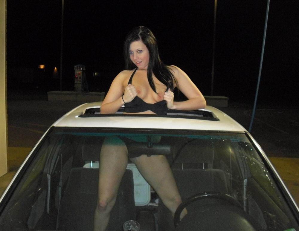 cute brunette teen showing off in the car #78592836