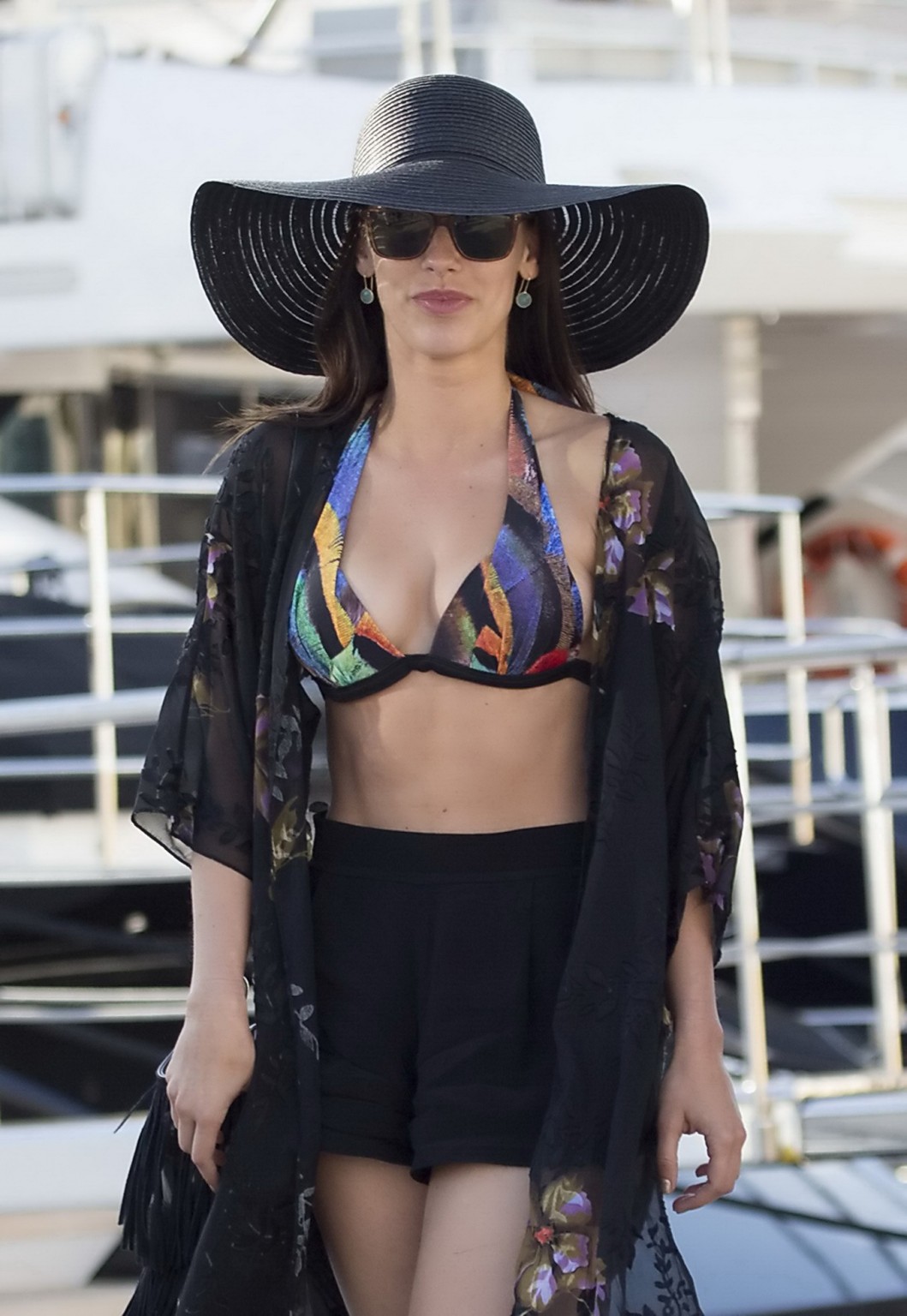 Jessica Lowndes busty and leggy in a tiny colorful bikini top and shorts out in  #75163659