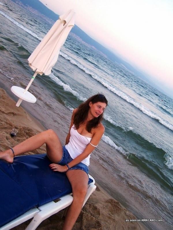 Kinky amateur MILF teasing her lover by the beach #75454679
