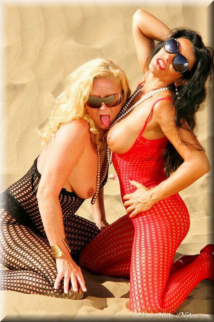 Two german milf lesbians having fun in pantyhose outdoors #78145798
