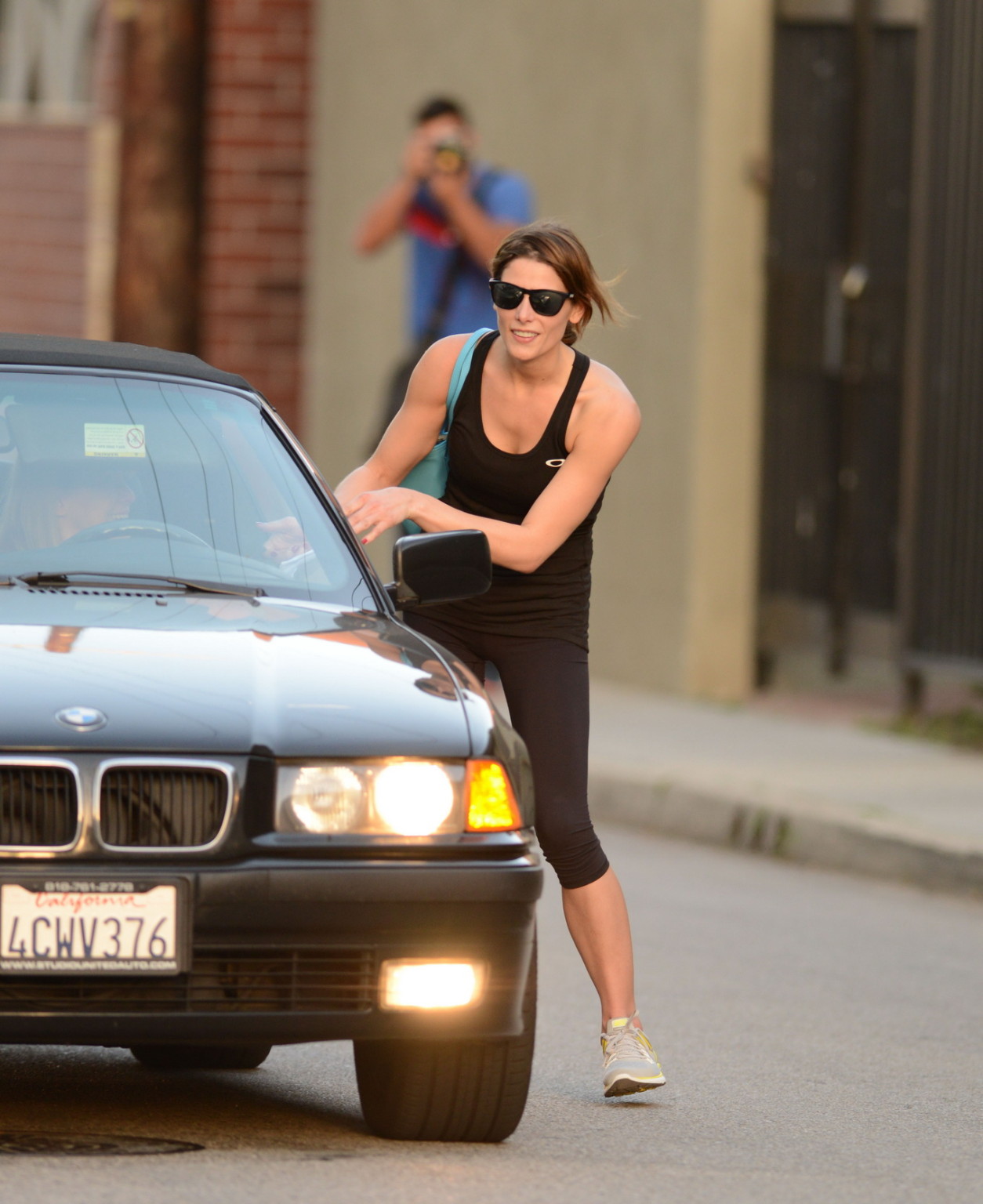Ashley Greene wearing tank top and tights after a gym session in Studio City #75201964